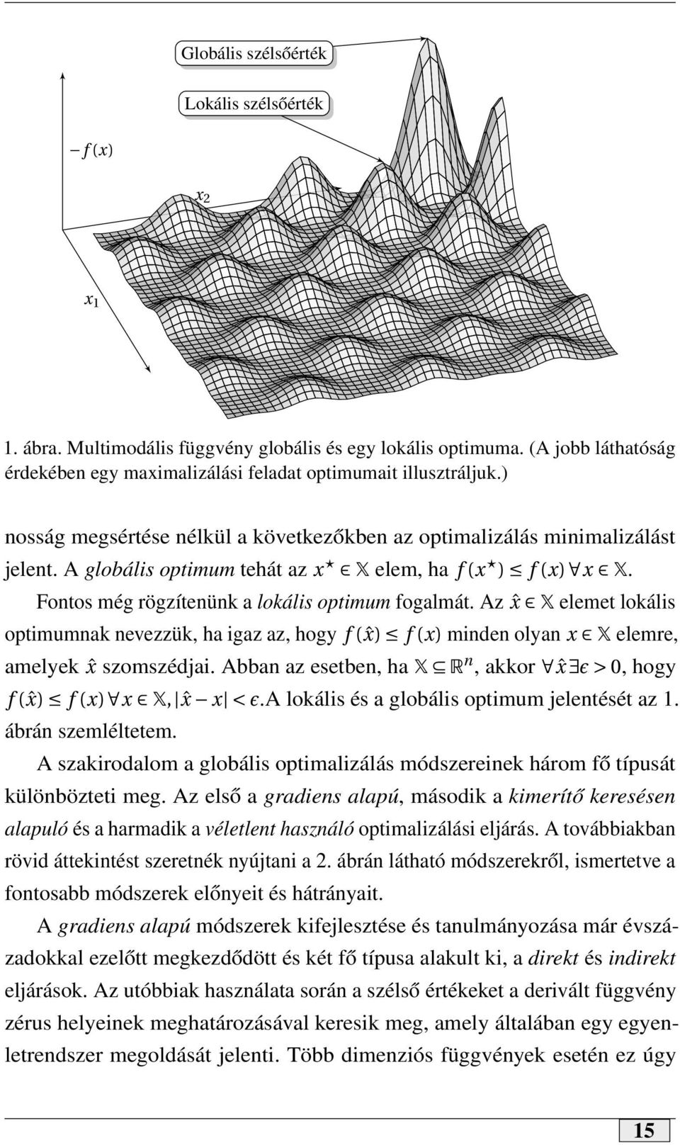 A globális optimum tehát az x X elem, ha f (x ) f (x) x X. Fontos még rögzítenünk a lokális optimum fogalmát.