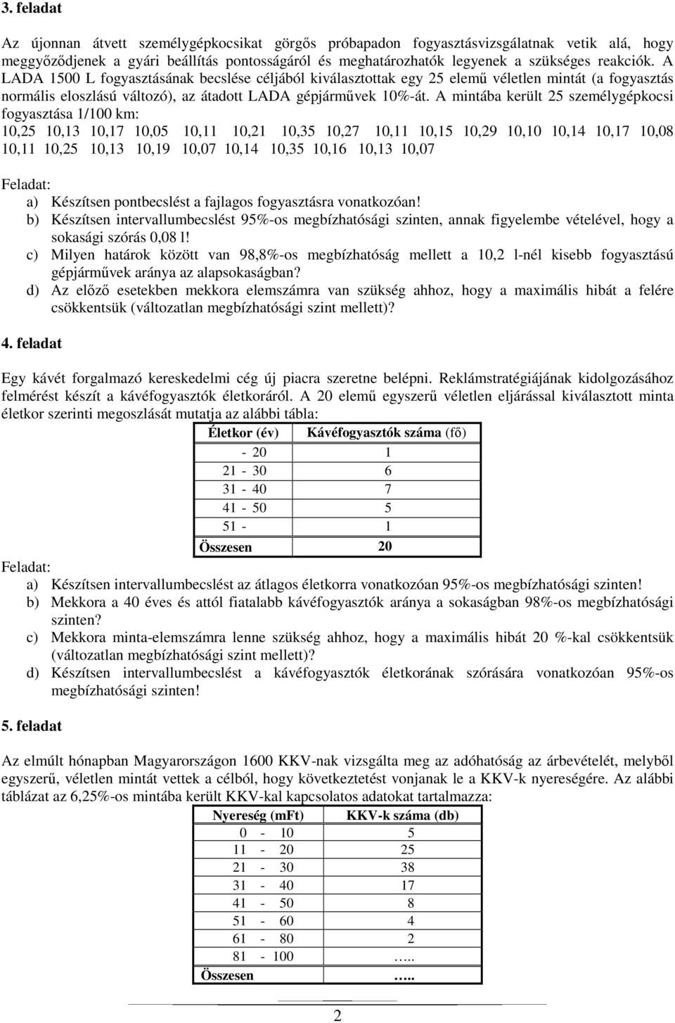 A mintába került 25 személygépkocsi fogyasztása 1/100 km: 10,25 10,13 10,17 10,05 10,11 10,21 10,35 10,27 10,11 10,15 10,29 10,10 10,14 10,17 10,08 10,11 10,25 10,13 10,19 10,07 10,14 10,35 10,16