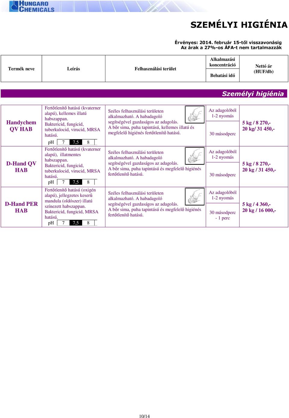 Baktericid, fungicid, tuberkulocid, virucid, MRSA Széles felhasználási területen alkalmazható. A habadagoló segítségével gazdaságos az adagolás.