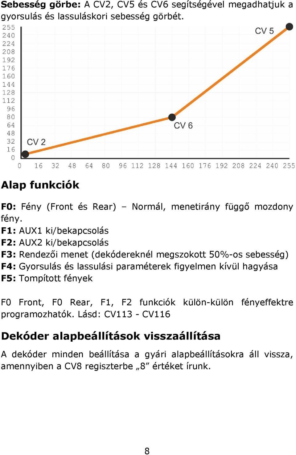 F1: AUX1 ki/bekapcsolás F2: AUX2 ki/bekapcsolás F3: Rendezői menet (dekódereknél megszokott 50%-os sebesség) F4: Gyorsulás és lassulási paraméterek