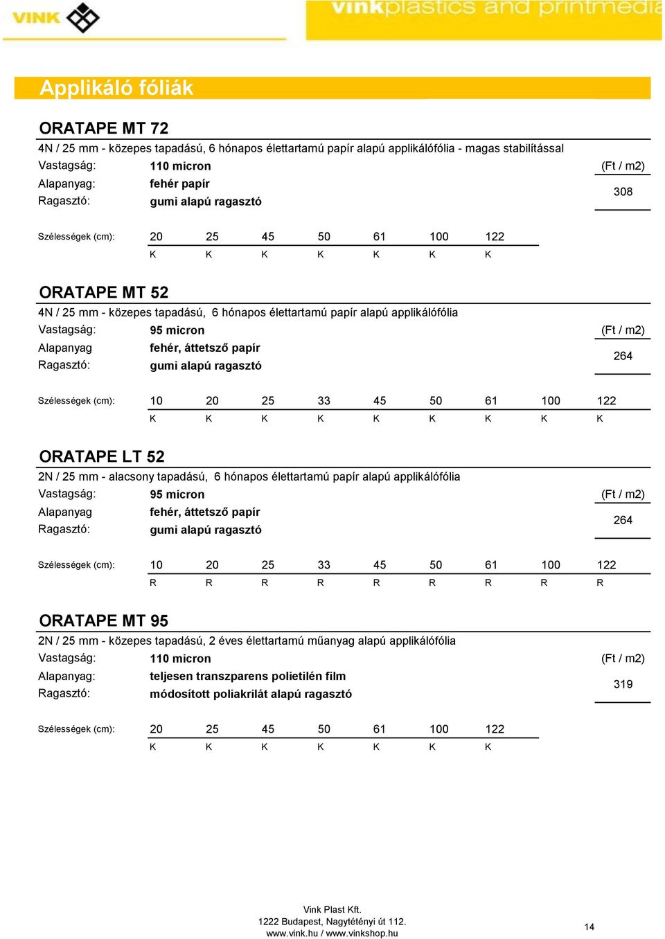 ragasztó (Ft / m2) 264 Szélességek (cm): 10 20 25 33 45 50 61 100 122 ORATAPE LT 52 2N / 25 mm - alacsony tapadású, 6 hónapos élettartamú papír alapú applikálófólia 95 micron Alapanyag fehér,