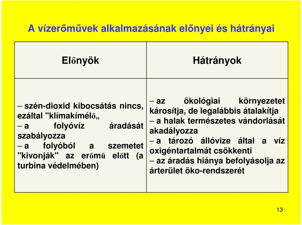 védelmében) az ökológiai környezetet károsítja, de legalábbis átalakítja a halak természetes vándorlását