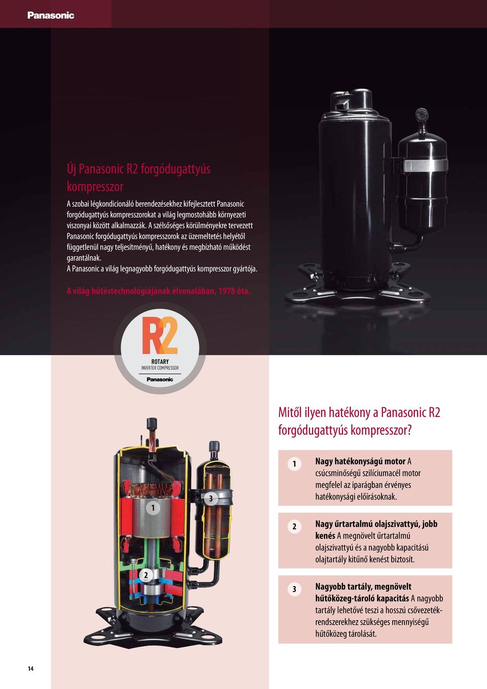 A Panasonic a világ legnagyobb forgódugattyús kompresszor gyártója. A világ hűtéstechnológiájának élvonalában, 1978 óta.