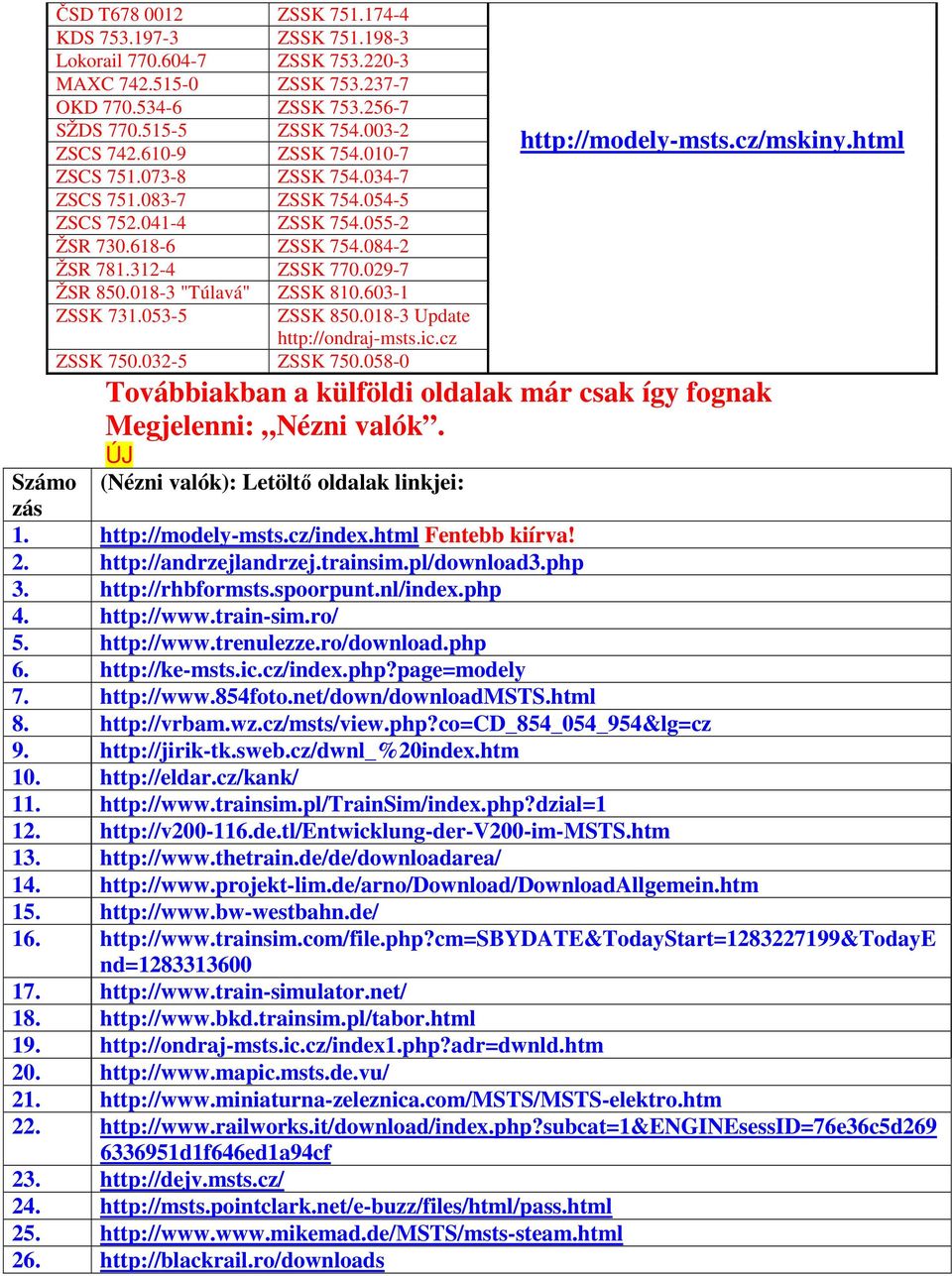 018-3 "Túlavá" ZSSK 810.603-1 ZSSK 731.053-5 ZSSK 850.018-3 Update http://ondraj-msts.ic.cz ZSSK 750.032-5 ZSSK 750.058-0 http://modely-msts.cz/mskiny.