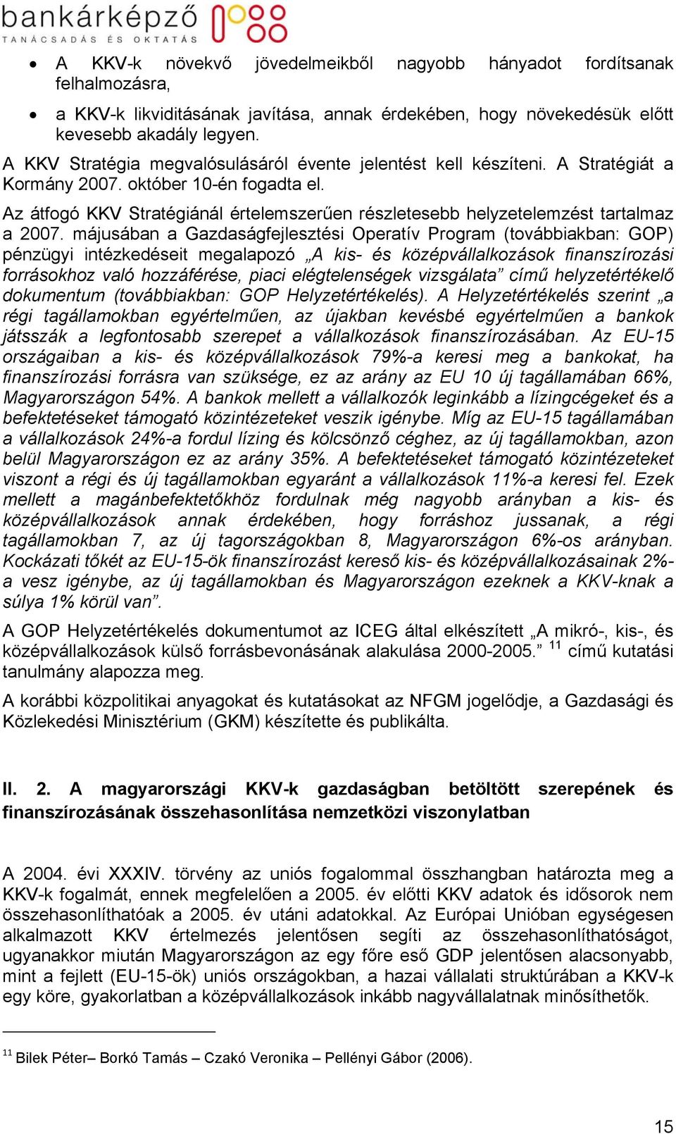 Az átfogó KKV Stratégiánál értelemszerűen részletesebb helyzetelemzést tartalmaz a 2007.