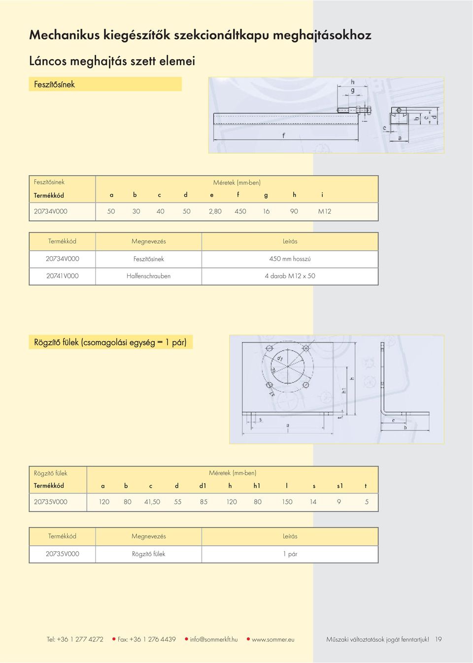 (csomagolási egység = 1 pár) Rögzítő fülek Termékkód Méretek (mm-ben) a b c d d1 h h1 l s s1 t 20735V000 120 80 41,50 55 85 120 80 150 14 9 5
