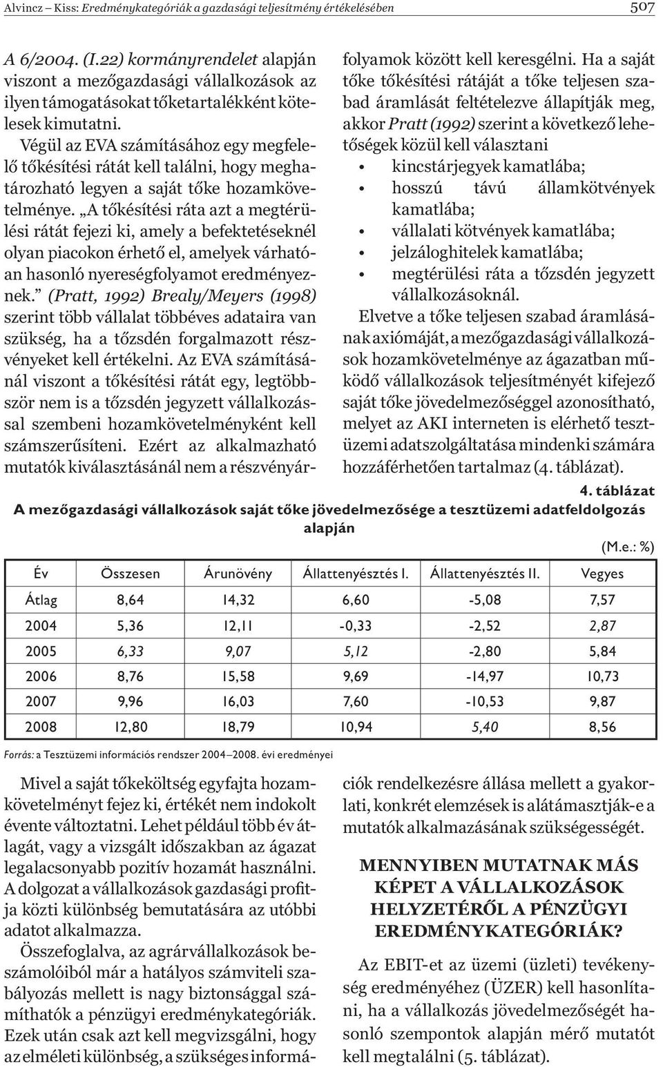 Végül az EVA számításához egy megfelelő tőkésítési rátát kell találni, hogy meghatározható legyen a saját tőke hozamkövetelménye.