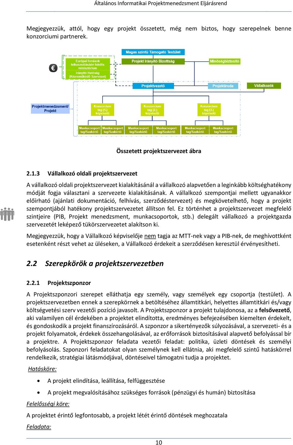 A vállalkozó szempontjai mellett ugyanakkor előírható (ajánlati dokumentáció, felhívás, szerződéstervezet) és megkövetelhető, hogy a projekt szempontjából hatékony projektszervezetet állítson fel.