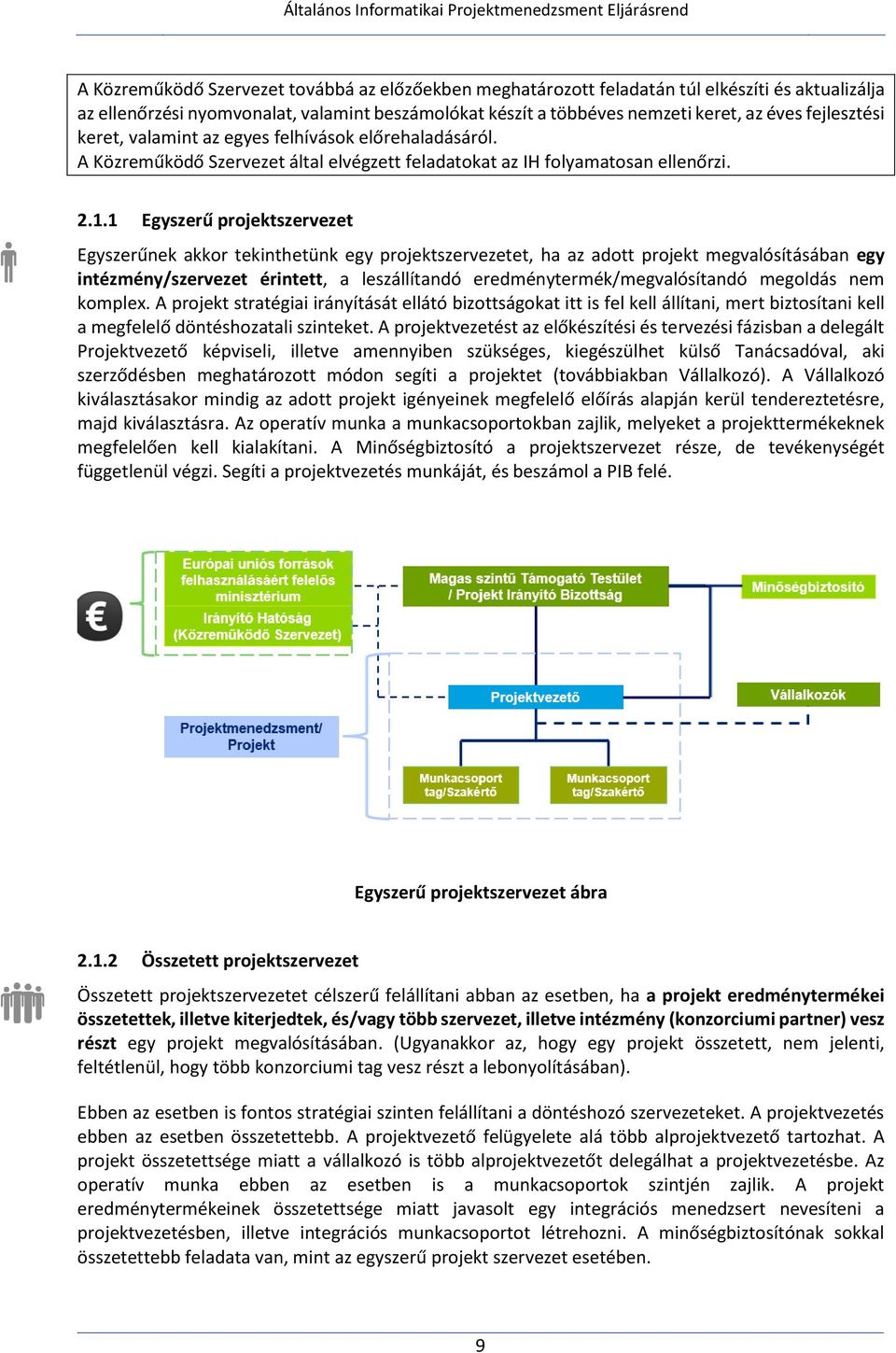 1 Egyszerű projektszervezet Egyszerűnek akkor tekinthetünk egy projektszervezetet, ha az adott projekt megvalósításában egy intézmény/szervezet érintett, a leszállítandó eredménytermék/megvalósítandó