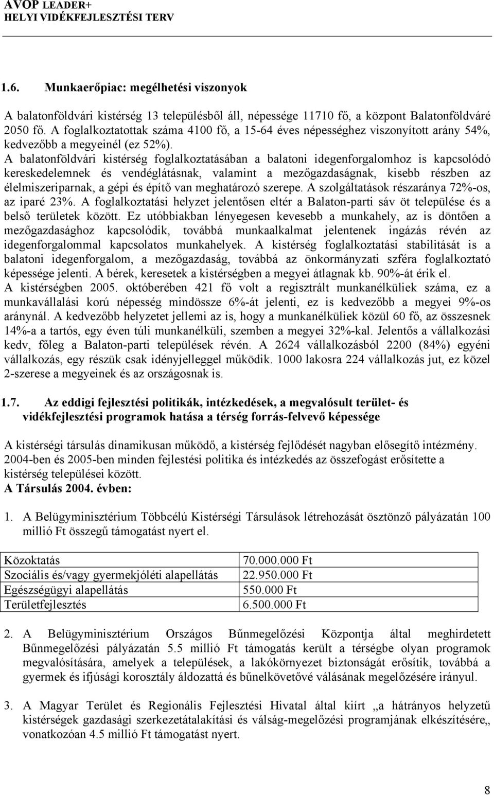 A balatonföldvári kistérség foglalkoztatásában a balatoni idegenforgalomhoz is kapcsolódó kereskedelemnek és vendéglátásnak, valamint a mezőgazdaságnak, kisebb részben az élelmiszeriparnak, a gépi és