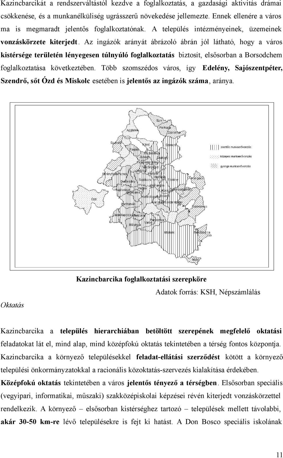 Az ingázók arányát ábrázoló ábrán jól látható, hogy a város kistérsége területén lényegesen túlnyúló foglalkoztatás biztosít, elsősorban a Borsodchem foglalkoztatása következtében.