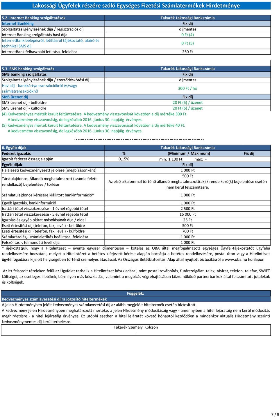 SMS banking szolgáltatás SMS banking szolgáltatás Szolgáltatás igénylésének díja / szerződéskötési díj díjmentes Havi díj - bankkártya tranzakciókról és/vagy 30 / hó számlatranzakciókról SMS üzenet