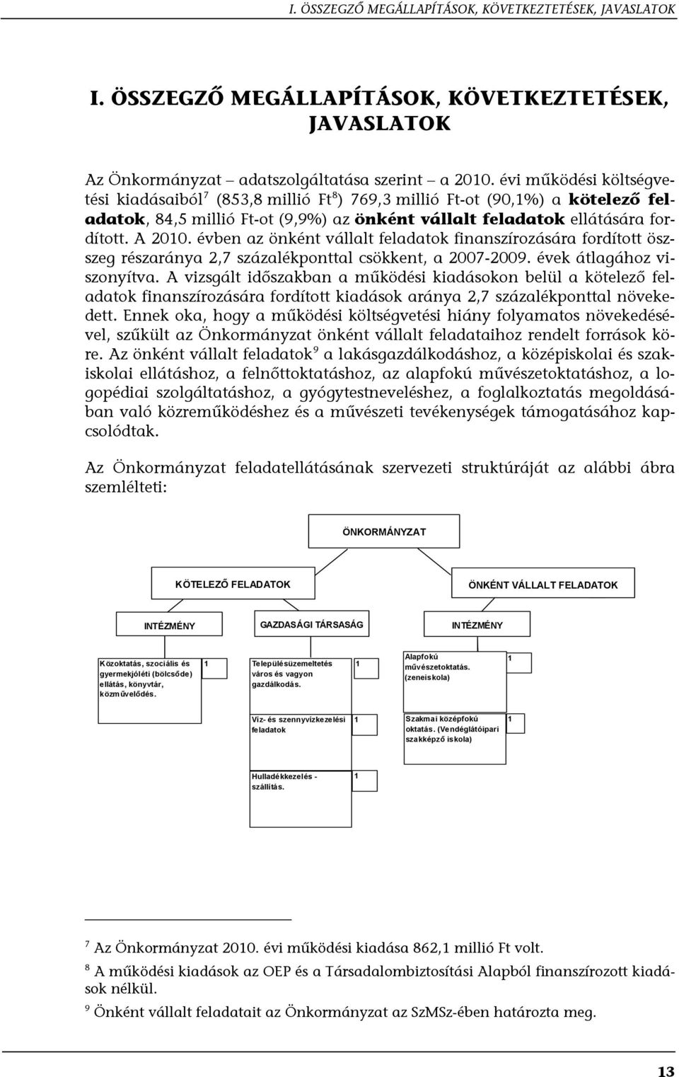 évben az önként vállalt feladatok finanszírozására fordított öszszeg részaránya 2,7 százalékponttal csökkent, a 2007-2009. évek átlagához viszonyítva.