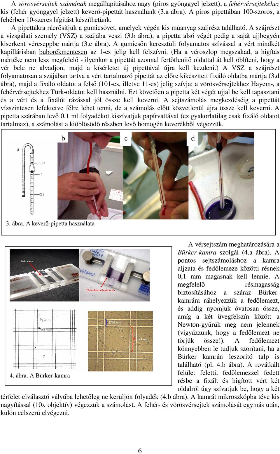 A szájrészt a vizsgálati személy (VSZ) a szájába veszi (3.b ábra), a pipetta alsó végét pedig a saját ujjbegyén kiserkent vércseppbe mártja (3.c ábra).