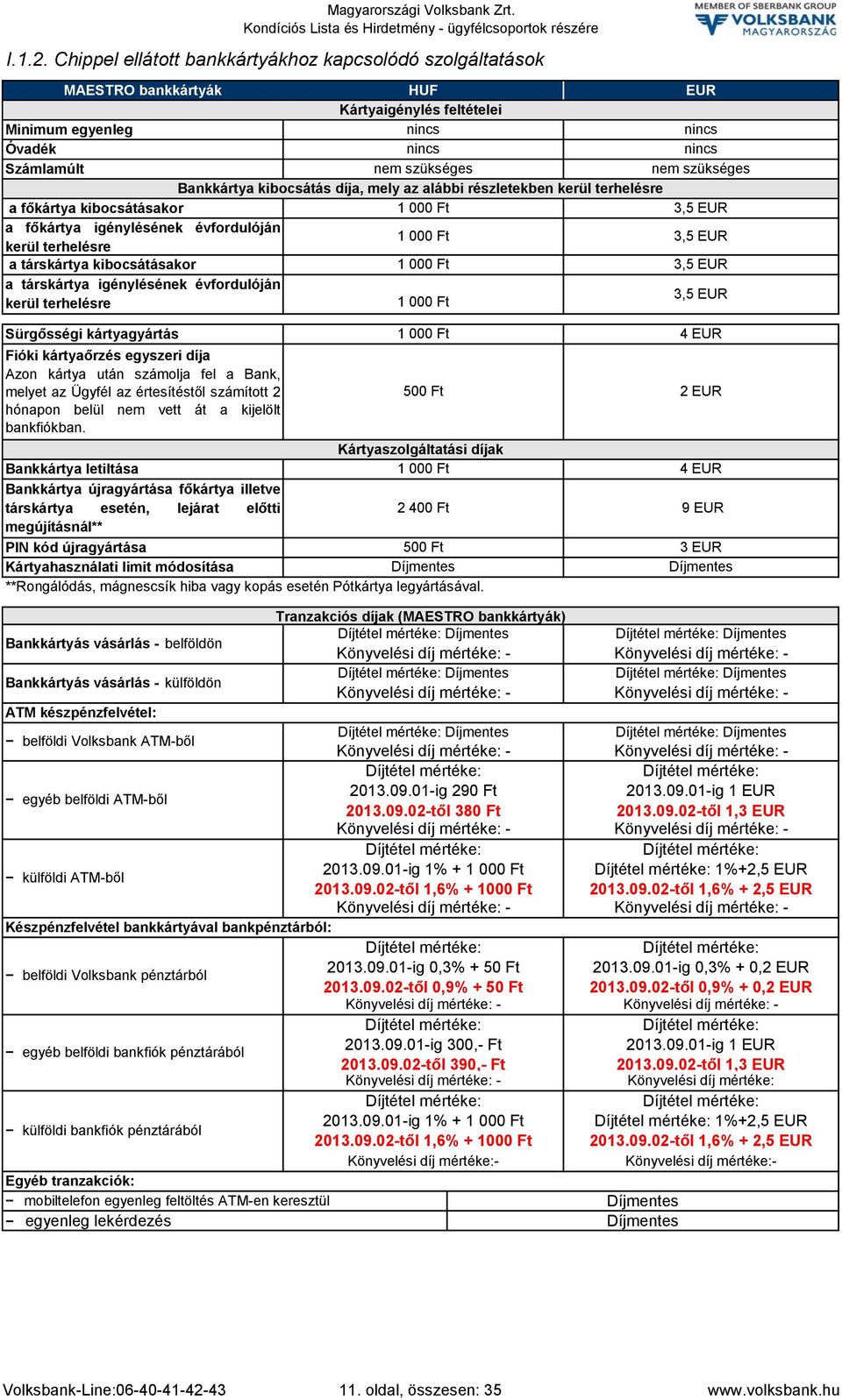 Bankkártya kibocsátás díja, mely az alábbi részletekben kerül terhelésre a főkártya kibocsátásakor 1 000 Ft 3,5 EUR a főkártya igénylésének évfordulóján kerül terhelésre 1 000 Ft 3,5 EUR a társkártya