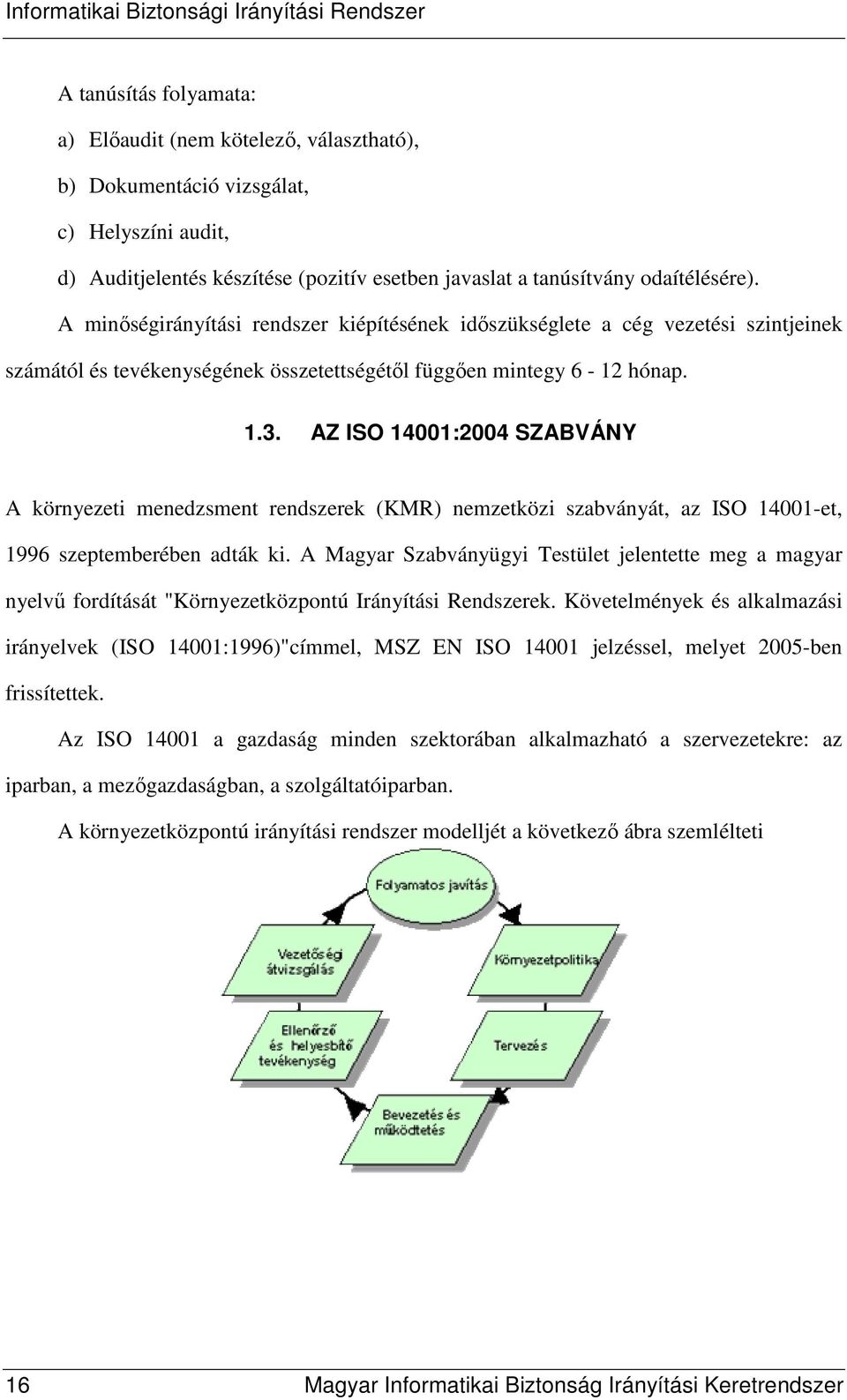 AZ ISO 14001:2004 SZABVÁNY A környezeti menedzsment rendszerek (KMR) nemzetközi szabványát, az ISO 14001-et, 1996 szeptemberében adták ki.