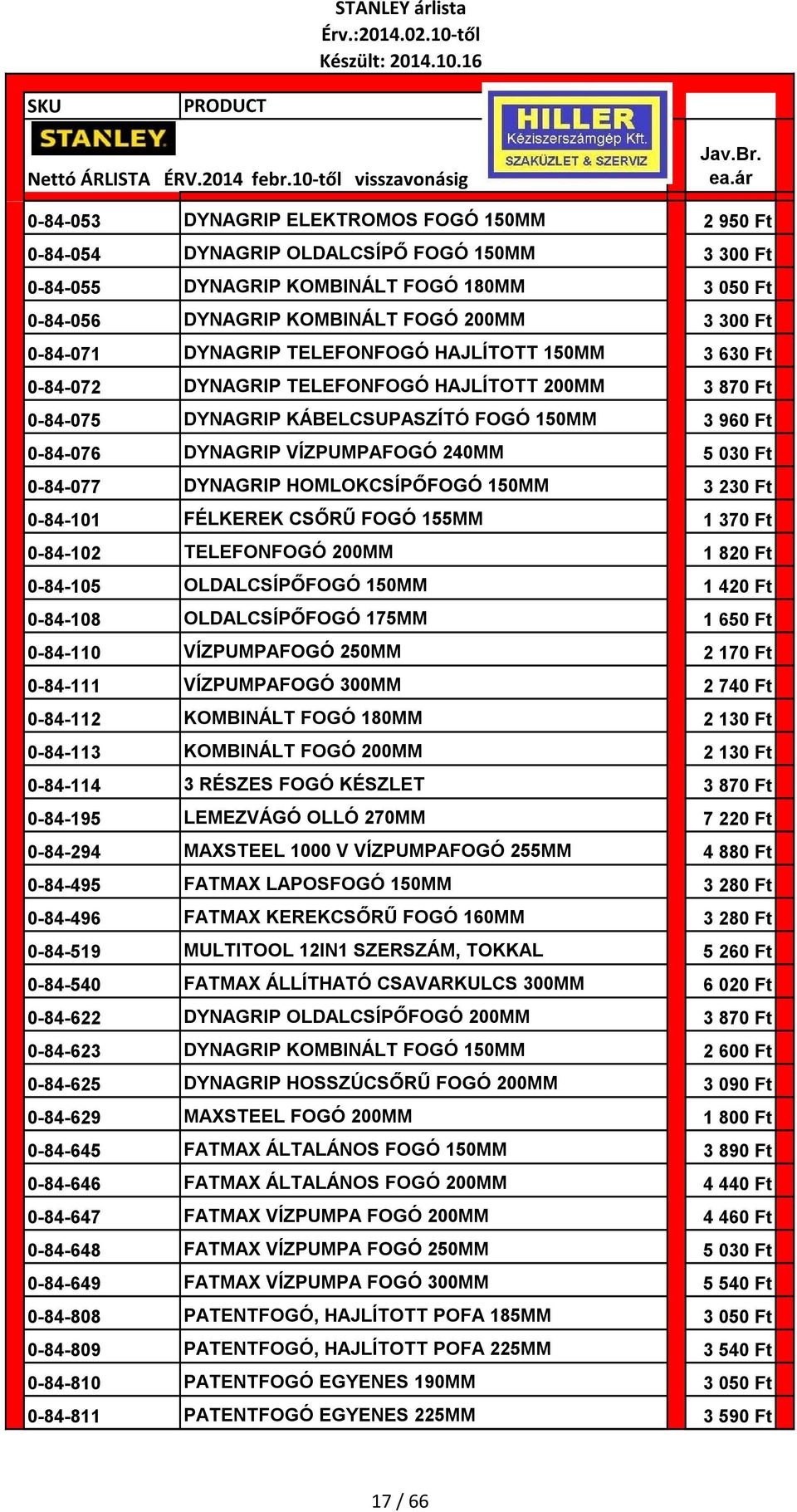 240MM 5 030 Ft 0-84-077 DYNAGRIP HOMLOKCSÍPŐFOGÓ 150MM 3 230 Ft 0-84-101 FÉLKEREK CSŐRŰ FOGÓ 155MM 1 370 Ft 0-84-102 TELEFONFOGÓ 200MM 1 820 Ft 0-84-105 OLDALCSÍPŐFOGÓ 150MM 1 420 Ft 0-84-108