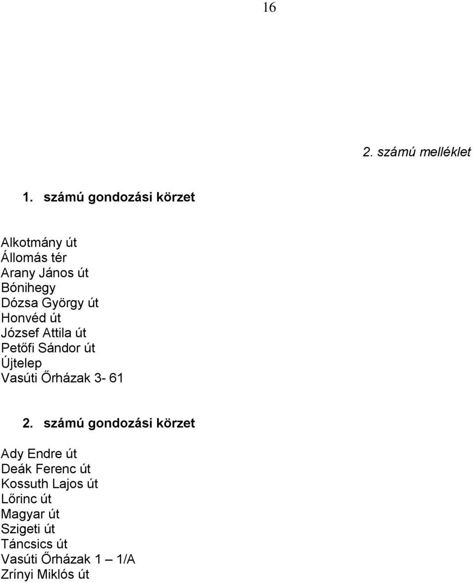 György út Honvéd út József Attila út Petőfi Sándor út Újtelep Vasúti Őrházak 3-61 2.