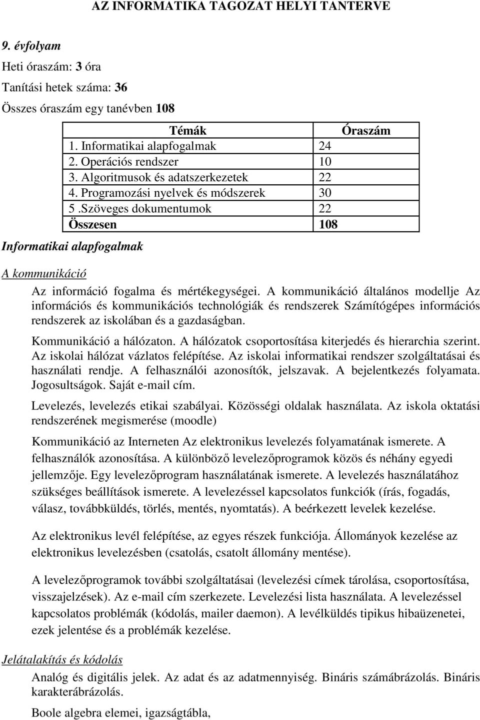 A kommunikáció általános modellje Az információs és kommunikációs technológiák és rendszerek Számítógépes információs rendszerek az iskolában és a gazdaságban. Kommunikáció a hálózaton.