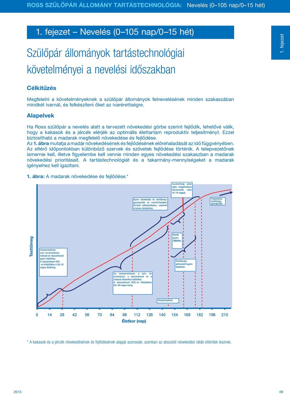 Alapelvek Ha Ross szülőpár a nevelés alatt a tervezett növekedési görbe szerint fejlődik, lehetővé válik, hogy a kakasok és a jércék elérjék az optimális élettartam reproduktív teljesítményt.