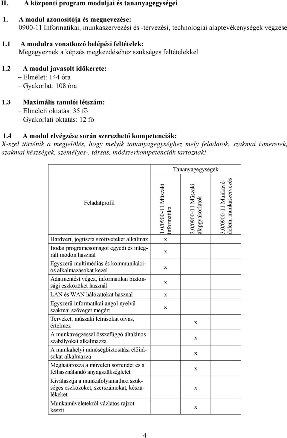 3 Maimális tanulói létszám: Elméleti oktatás: 35 fő Gyakorlati oktatás: 12 fő 1.