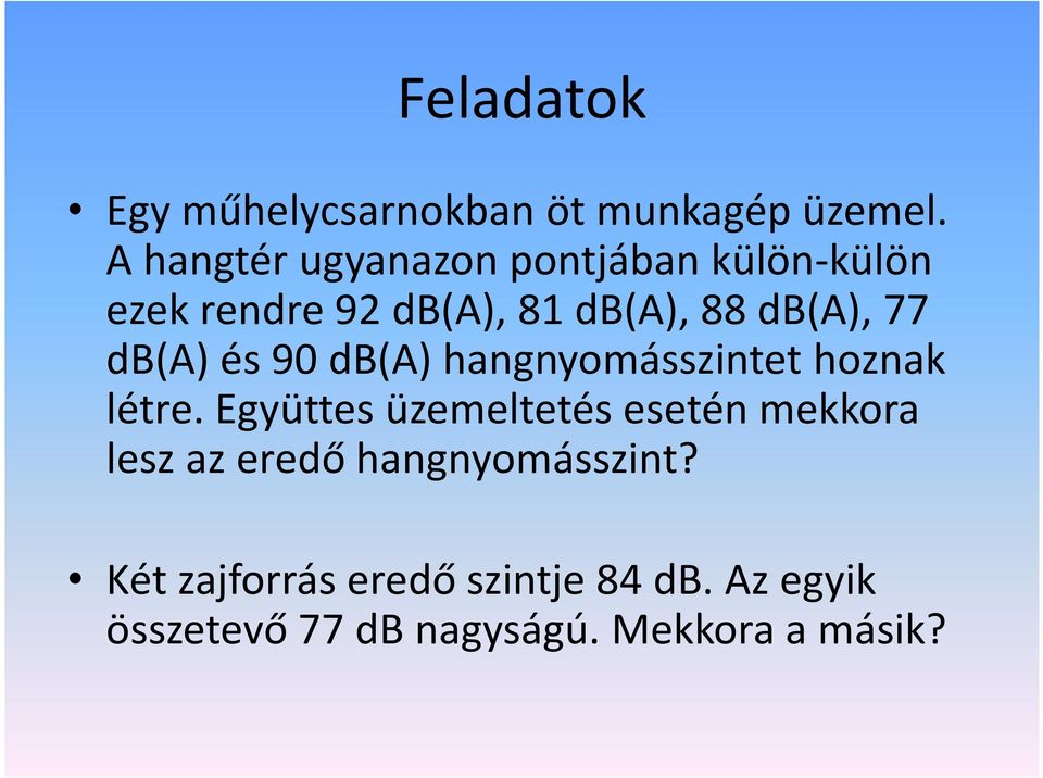 77 db(a) és 90 db(a) hangnyomásszintet hoznak létre.