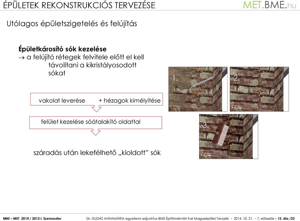 vakolat leverése + hézagok kimélyítése felület kezelése sóátalakító oldattal 3.