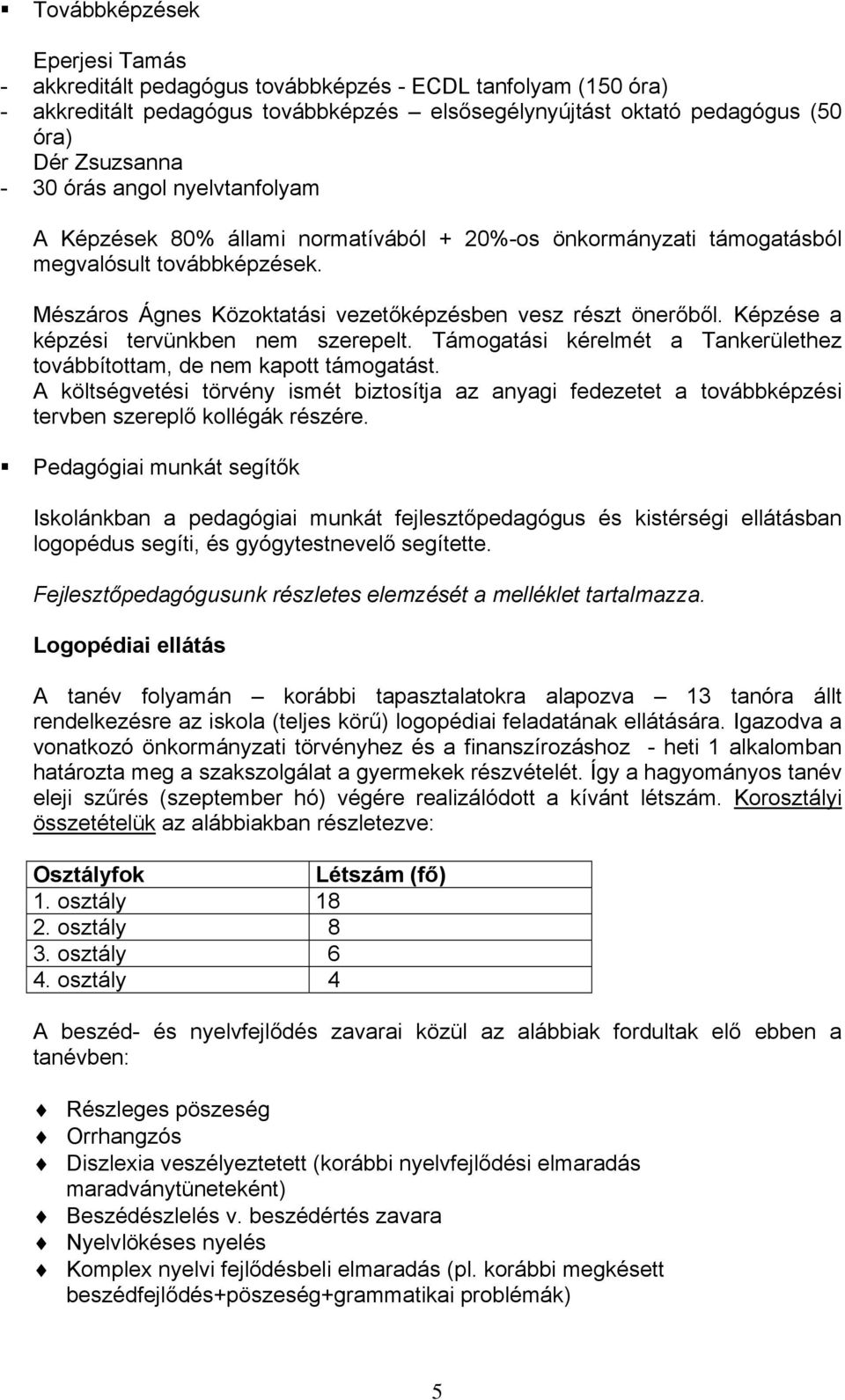 Képzése a képzési tervünkben nem szerepelt. Támogatási kérelmét a Tankerülethez továbbítottam, de nem kapott támogatást.