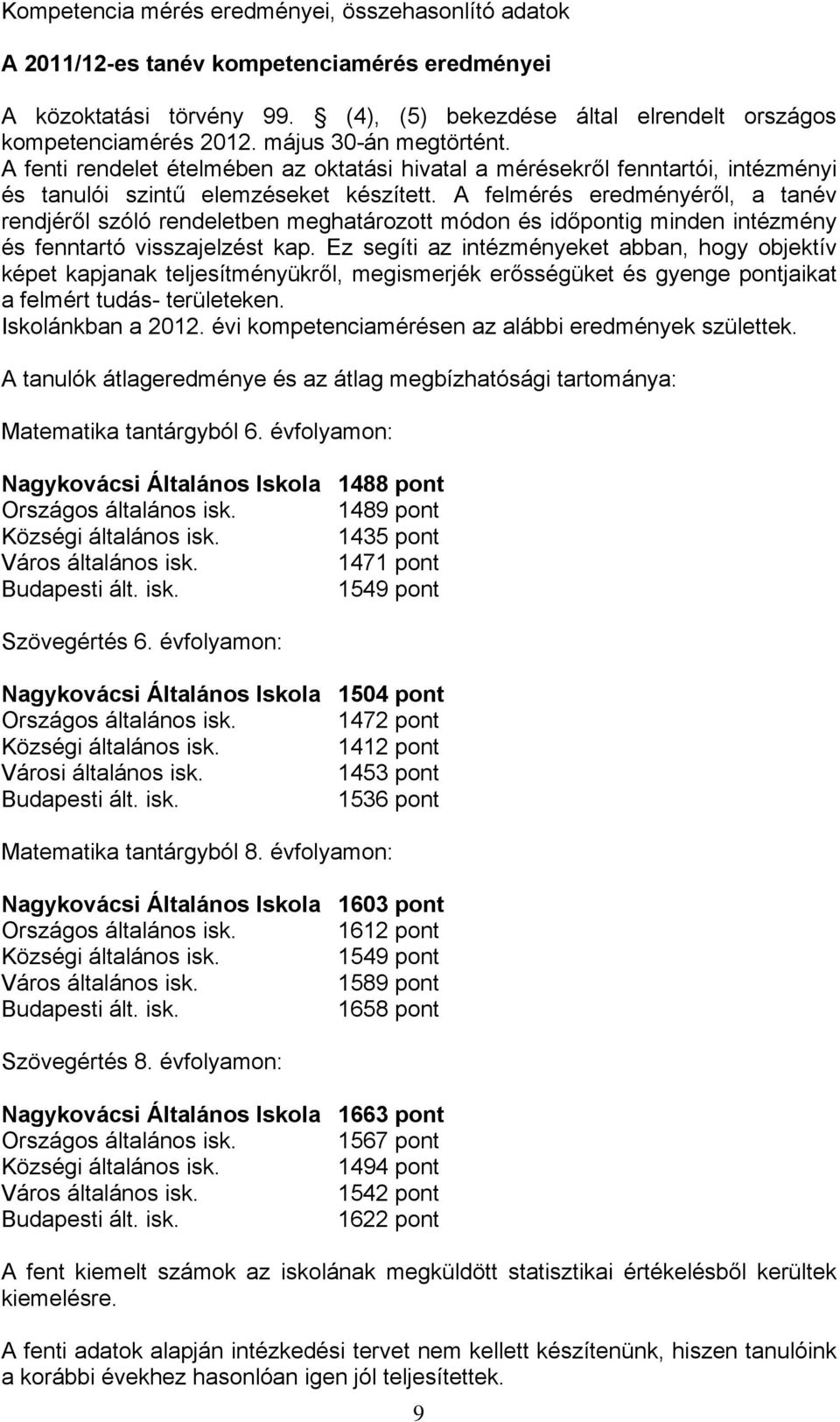 A felmérés eredményéről, a tanév rendjéről szóló rendeletben meghatározott módon és időpontig minden intézmény és fenntartó visszajelzést kap.