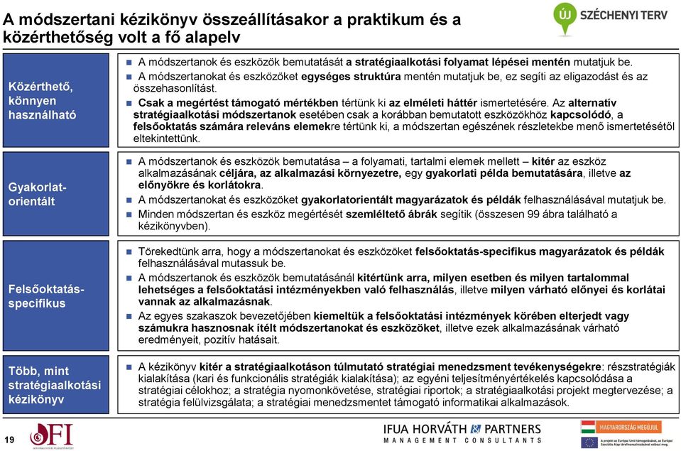 A módszertanokat és eszközöket egységes struktúra mentén mutatjuk be, ez segíti az eligazodást és az összehasonlítást. Csak a megértést támogató mértékben tértünk ki az elméleti háttér ismertetésére.