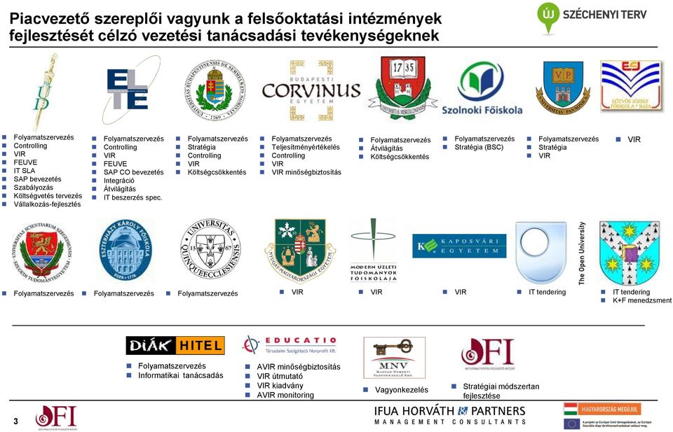 Folyamatszervezés Stratégia Controlling VIR Költségcsökkentés Folyamatszervezés Teljesítményértékelés Controlling VIR VIR minőségbiztosítás Folyamatszervezés Átvilágítás Költségcsökkentés