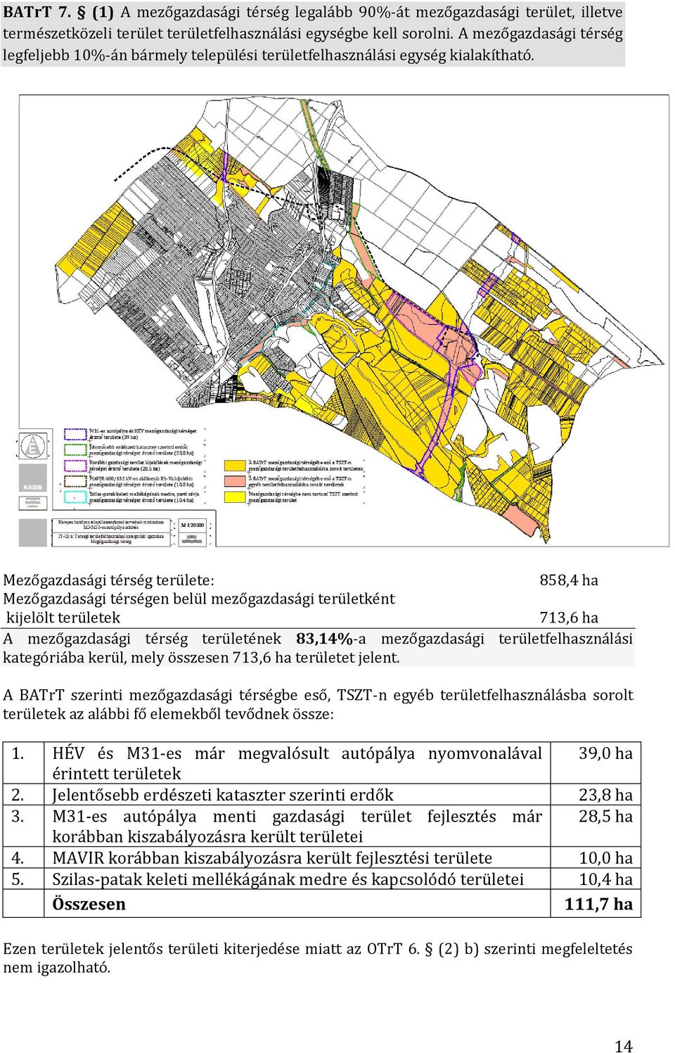 Mezőgazdasági térség területe: 858,4 ha Mezőgazdasági térségen belül mezőgazdasági területként kijelölt területek 713,6 ha A mezőgazdasági térség területének 83,14%-a mezőgazdasági