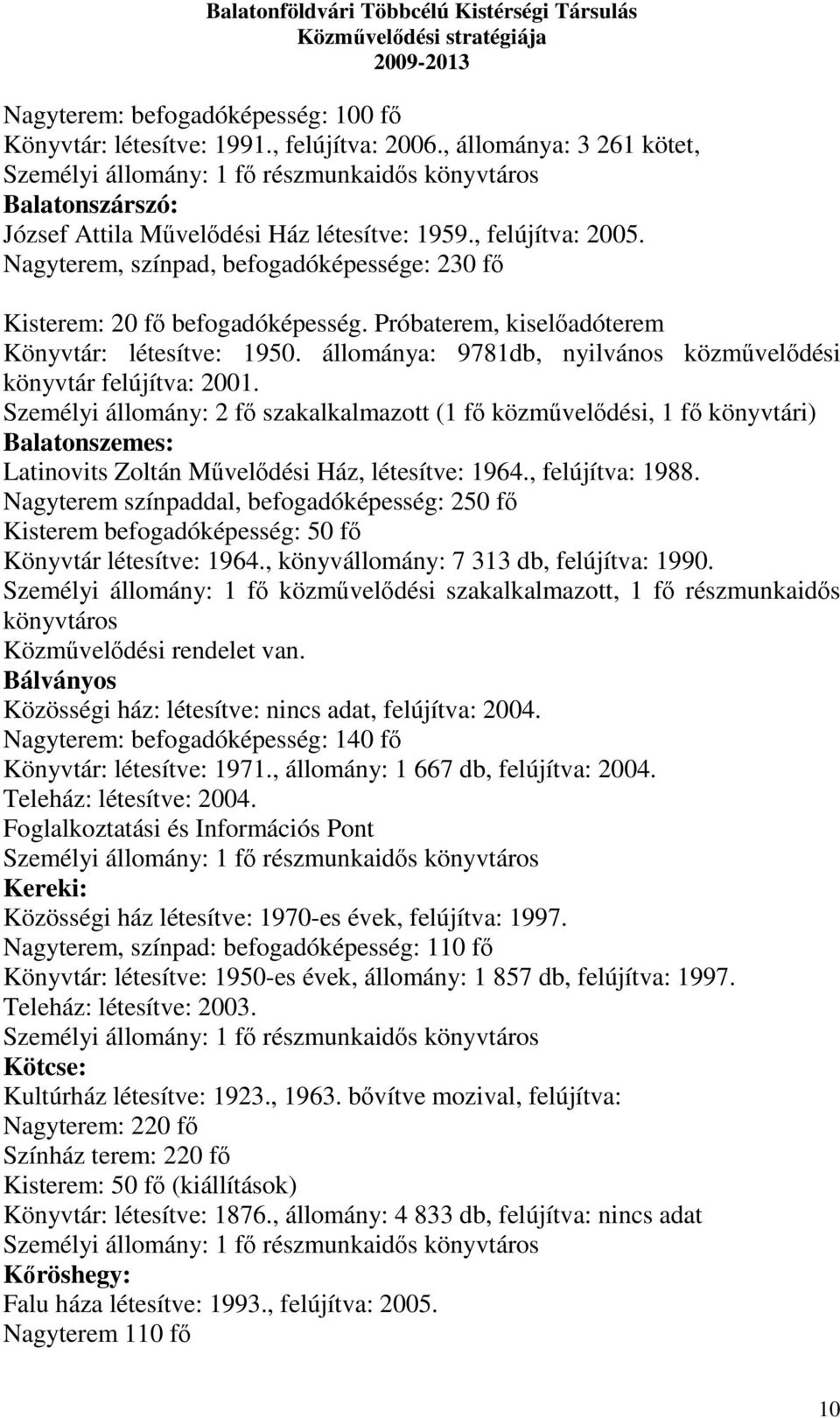 Nagyterem, színpad, befogadóképessége: 230 fő Kisterem: 20 fő befogadóképesség. Próbaterem, kiselőadóterem Könyvtár: létesítve: 1950.