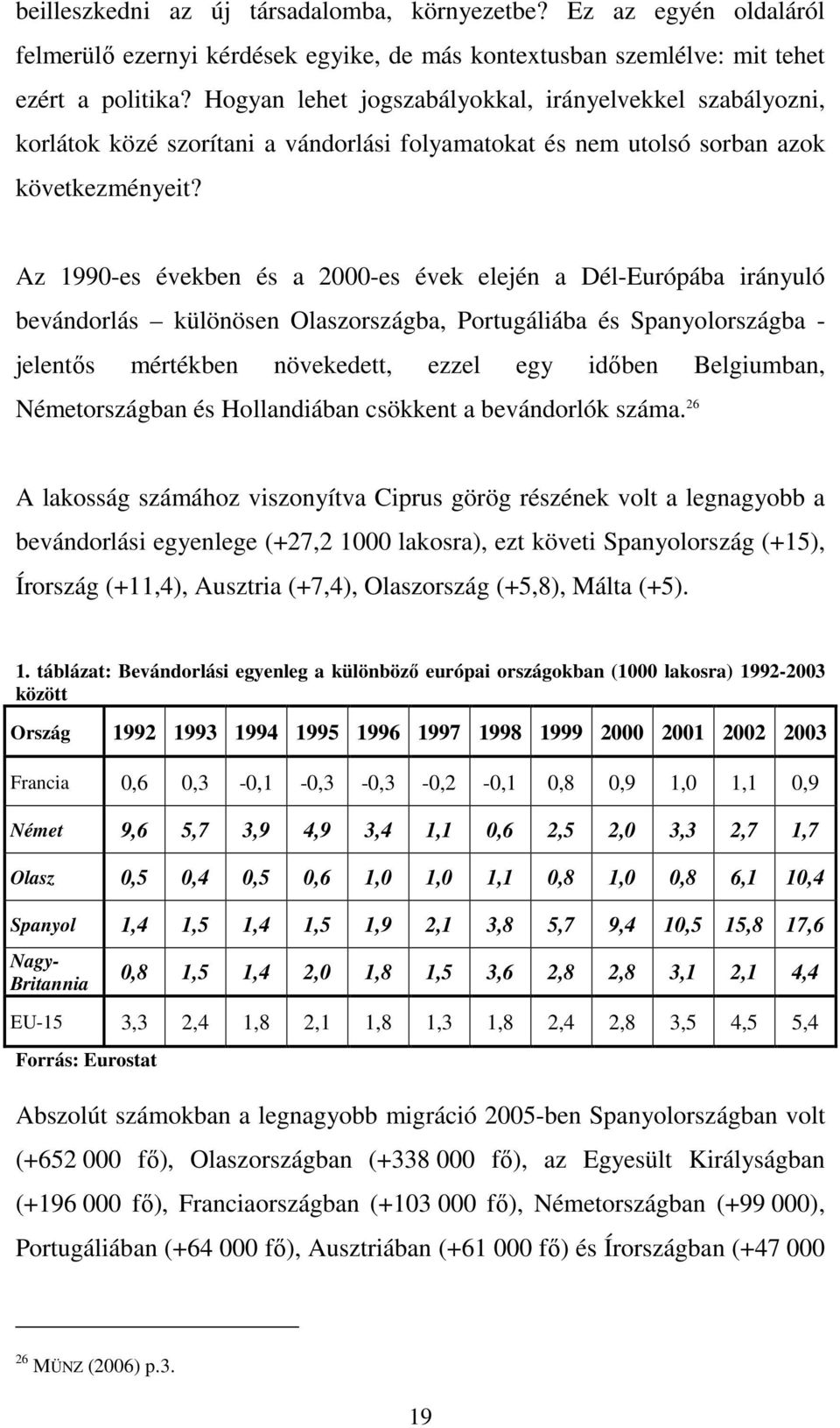 Az 1990-es években és a 2000-es évek elején a Dél-Európába irányuló bevándorlás különösen Olaszországba, Portugáliába és Spanyolországba - jelentős mértékben növekedett, ezzel egy időben Belgiumban,