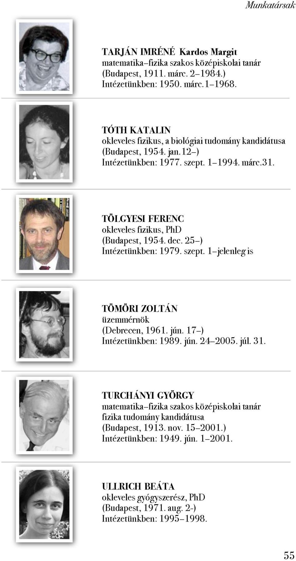 25 ) Intézetünkben: 1979. szept. 1 jelenleg is TÖMÖRI ZOLTÁN üzemmérnök (Debrecen, 1961. jún. 17 ) Intézetünkben: 1989. jún. 24 2005. júl. 31.