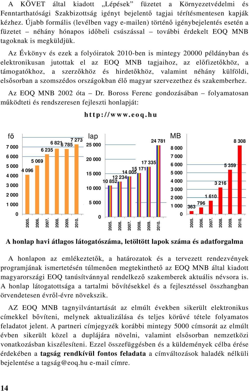 Az Évkönyv és ezek a folyóiratok 2010-ben is mintegy 20000 példányban és elektronikusan jutottak el az EOQ tagjaihoz, az előfizetőkhöz, a támogatókhoz, a szerzőkhöz és hirdetőkhöz, valamint néhány