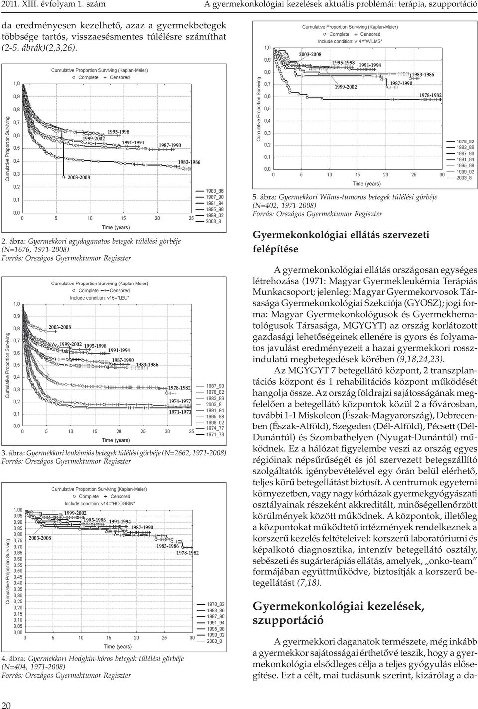 ábra: Gyermekkori Wilms-tumoros betegek túlélési görbéje (N=402, 1971-2008) Forrás: Országos Gyermektumor Regiszter 2.