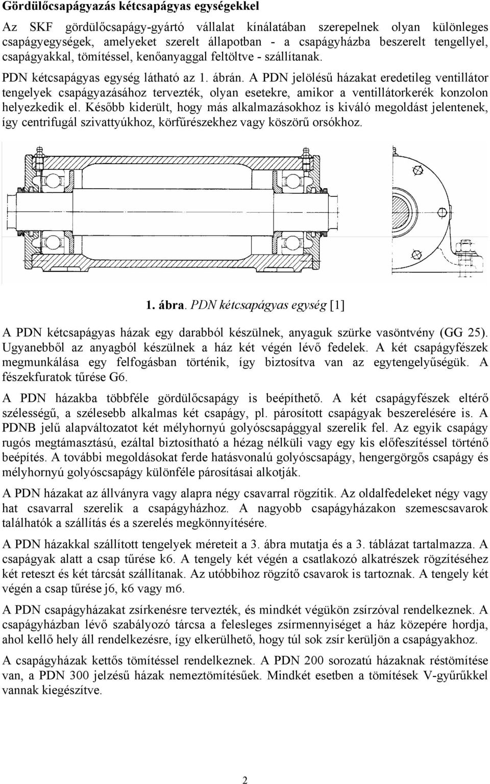 A PDN jelölésű házakat eredetileg ventillátor tengelyek csapágyazásához tervezték, olyan esetekre, amikor a ventillátorkerék konzolon helyezkedik el.