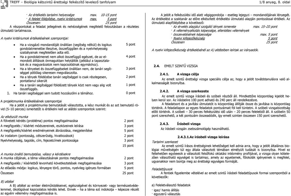 A nyelvi kritériumok értékelésének szempontjai: Ha a vizsgázó mondandóját önállóan (segítség nélkül) és logikus 5 pont gondolatmenetbe illesztve, összefüggően és a nyelvhelyesség szabályainak