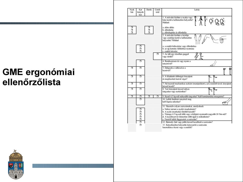 csukló körzése 3. Az idő egy részében guggol vagy térdel? 4. Rendszeresen üt vagy nyom a tenyerével? 5. Dolgozik a vállával és a kezeivel? 6.