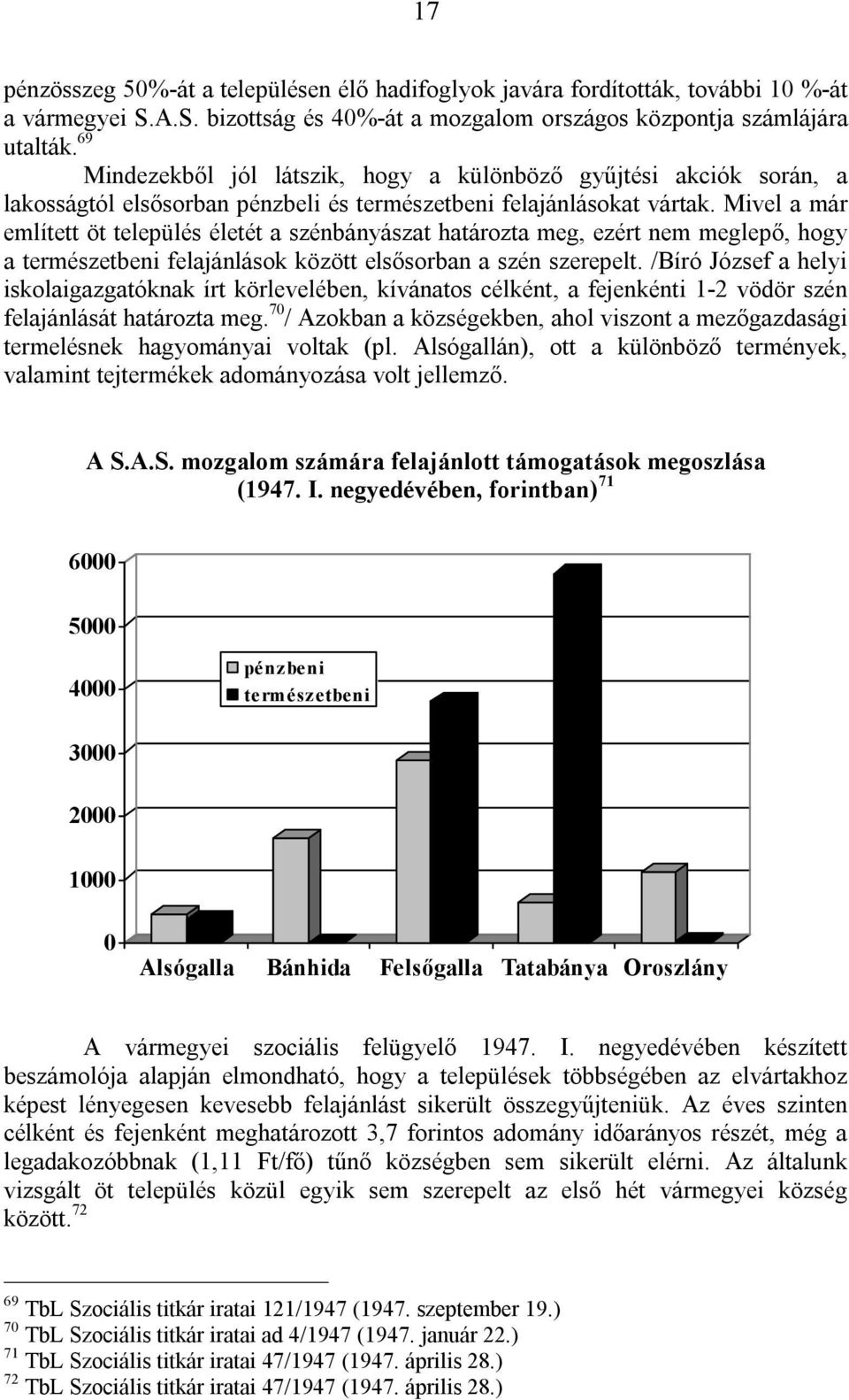 Mivel a már említett öt település életét a szénbányászat határozta meg, ezért nem meglepő, hogy a természetbeni felajánlások között elsősorban a szén szerepelt.