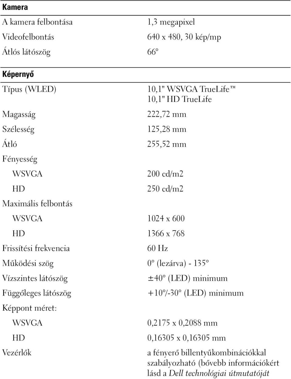 frekvencia 60 Hz Működési szög 0 (lezárva) - 135 Vízszintes látószög ±40 (LED) minimum Függőleges látószög +10 /-30 (LED) minimum Képpont méret: WSVGA