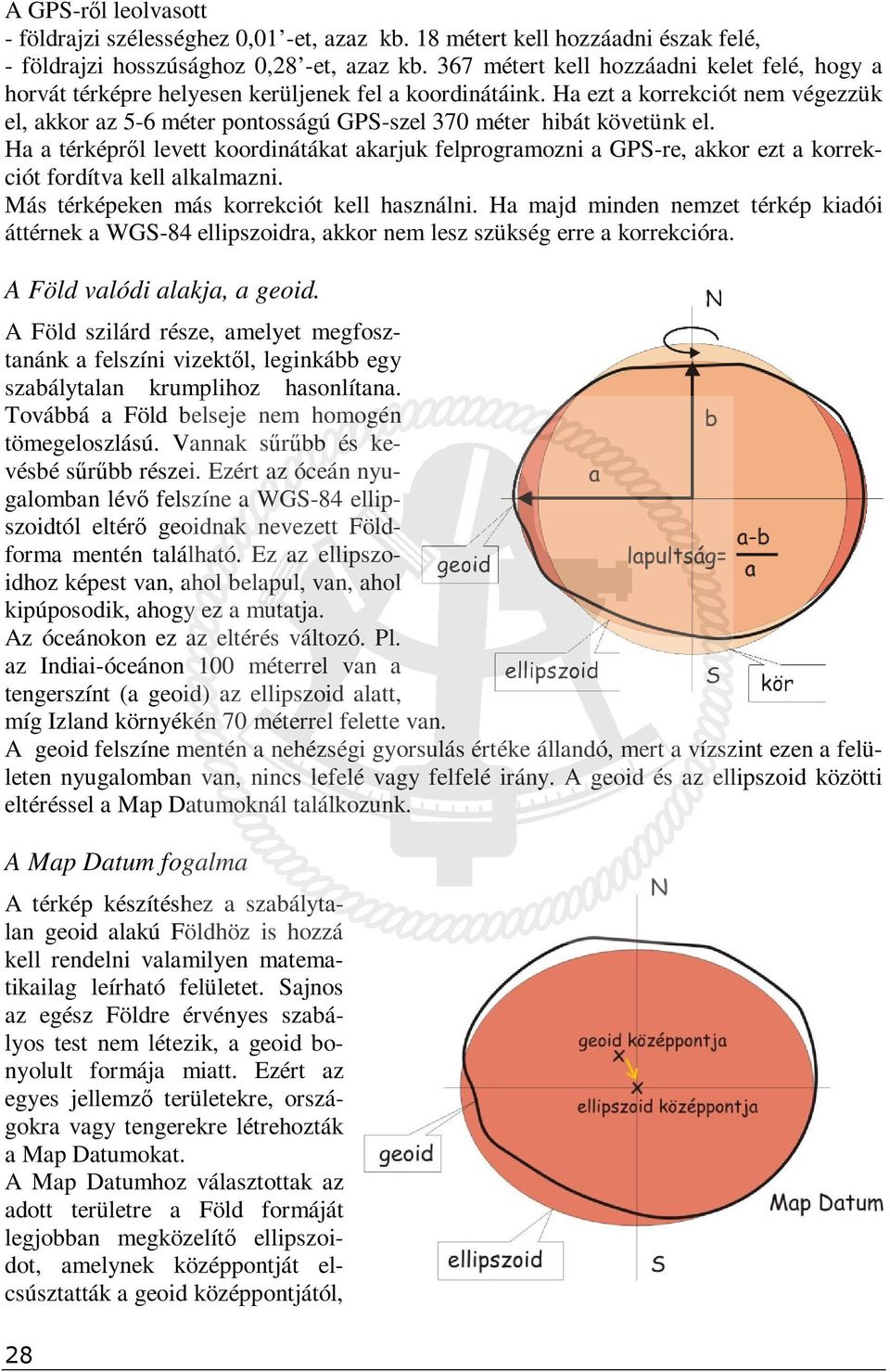 Ha ezt a korrekciót nem végezzük el, akkor az 5-6 méter pontosságú GPS-szel 370 méter hibát követünk el.