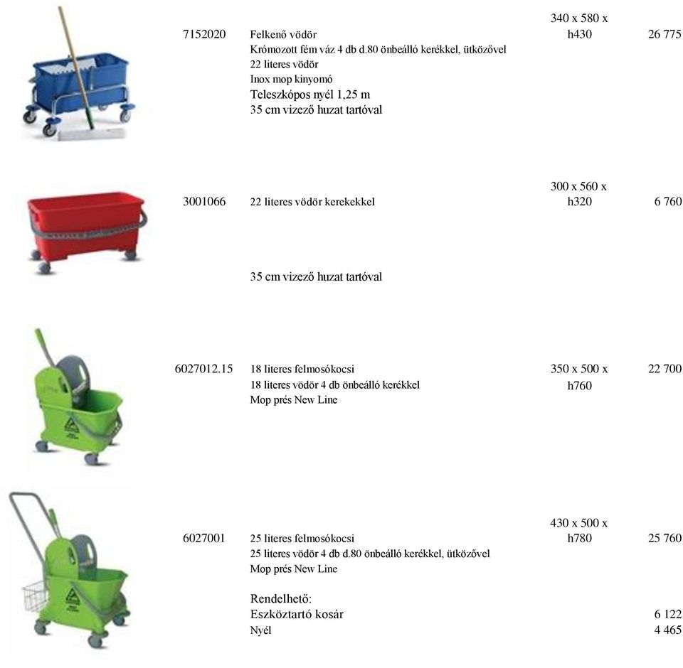 literes vödör kerekekkel h320 6 760 35 cm vizező huzat tartóval 6027012.