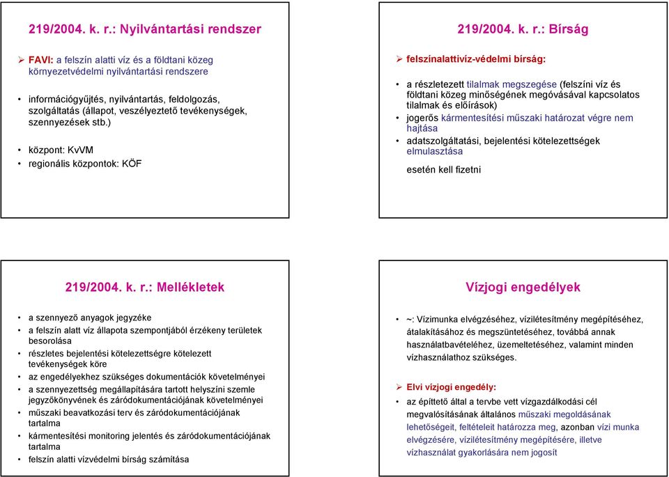 tevékenységek, szennyezések stb.