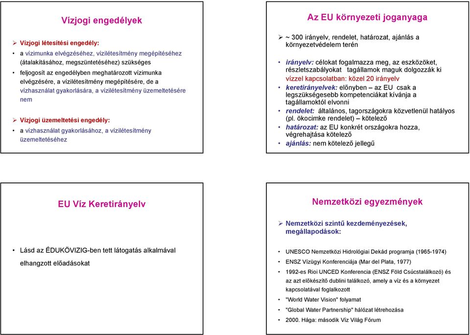 üzemeltetéséhez Az EU környezeti joganyaga ~ 300 irányelv, rendelet, határozat, ajánlás a környezetvédelem terén irányelv: célokat fogalmazza meg, az eszközöket, részletszabályokat tagállamok maguk