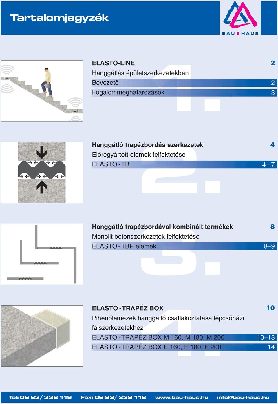 Hanggátló trapézbordával kombinált termékek Monolit betonszerkezetek felfektetése ELASTO - TBP elemek 4.