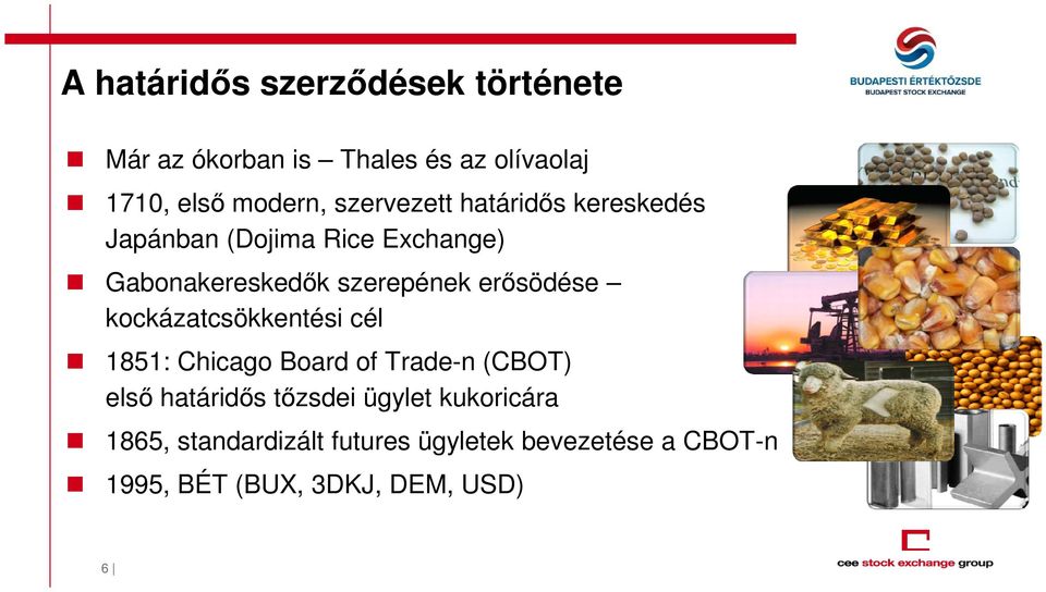 erősödése kockázatcsökkentési cél 1851: Chicago Board of Trade-n (CBOT) első határidős tőzsdei