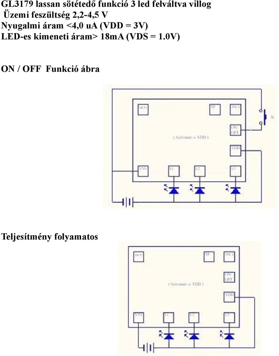 <4,0 ua (VDD = 3V) LED-es kimeneti áram> 18mA