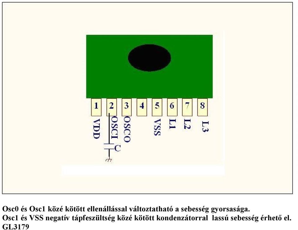 Osc1 és VSS negatív tápfeszültség közé